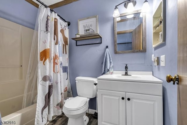 72 Quenby Mountain Rd, Liberty Twp, NJ 07838 - full bath featuring toilet, vanity, wood finished floors, and shower / tub combo