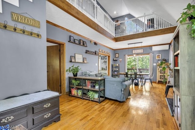72 Quenby Mountain Rd, Liberty Twp, NJ 07838 - living room featuring a high ceiling and light wood-type flooring