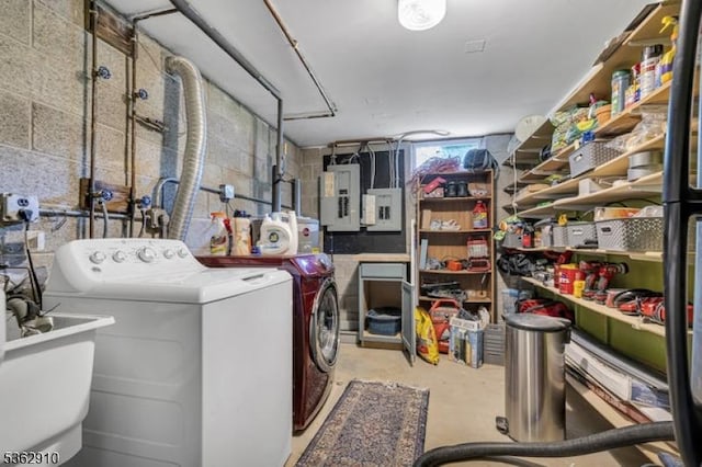 72 Quenby Mountain Rd, Liberty Twp, NJ 07838 - washroom with washer and clothes dryer and concrete block wall