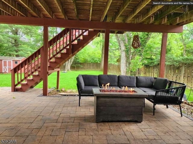 10 Grandin Dr, Raritan Twp, NJ 08822 - view of patio / terrace featuring stairway and an outdoor living space with a fire pit