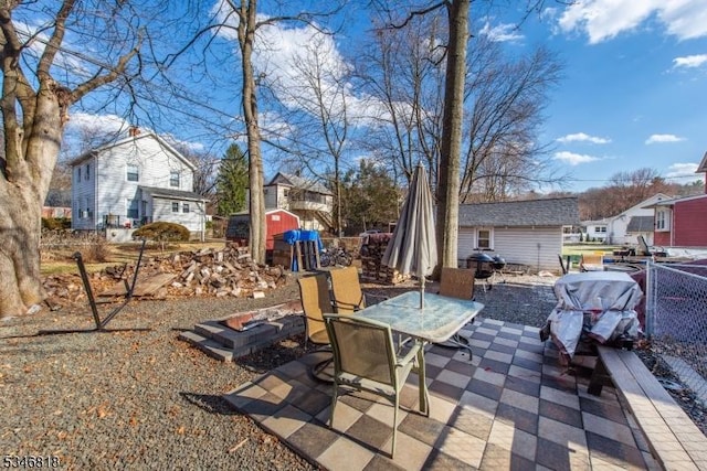 13 Franklin Pl, Wanaque Boro, NJ 07420 - view of patio with an outbuilding, a residential view, and grilling area
