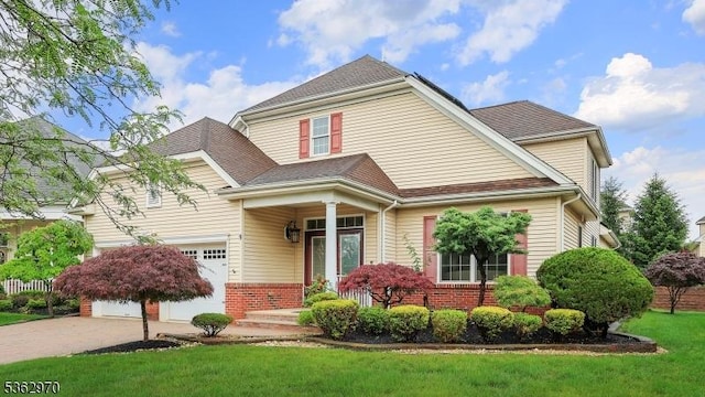 9 Independence Ct, Franklin Twp, NJ 08873 - view of front facade with brick siding, a front yard, driveway, and an attached garage