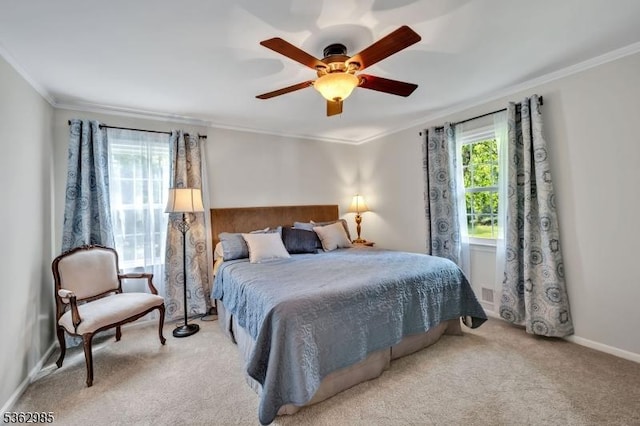 500 Charlestown Rd, Bethlehem Twp, NJ 08827 - bedroom featuring light carpet, crown molding, and a ceiling fan