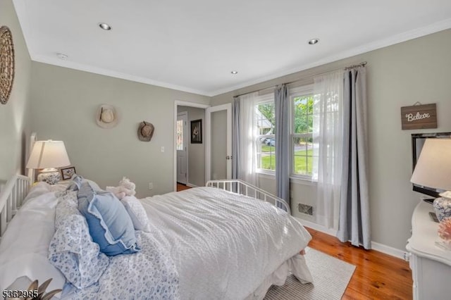 500 Charlestown Rd, Bethlehem Twp, NJ 08827 - bedroom with crown molding, wood finished floors, and recessed lighting