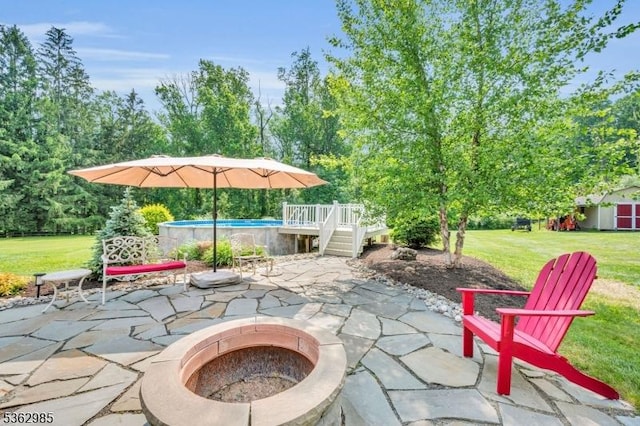 500 Charlestown Rd, Bethlehem Twp, NJ 08827 - view of patio with an outdoor fire pit, an outdoor pool, and a deck