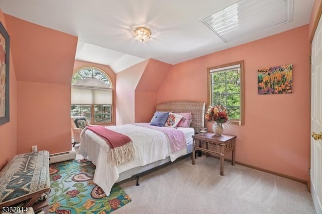 6 Summit Ter, Kinnelon Boro, NJ 07405 - carpeted bedroom featuring a baseboard heating unit and lofted ceiling