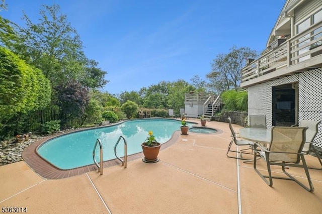6 Summit Ter, Kinnelon Boro, NJ 07405 - view of swimming pool with a patio area, a pool with connected hot tub, and stairs