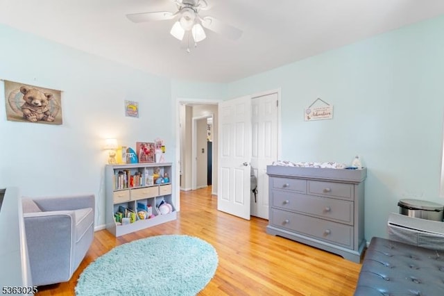 95 1st Ave, Woodbridge Twp, NJ 07064 - rec room with ceiling fan and light wood-style flooring