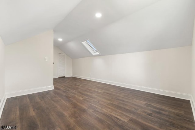 856 Maurice Ave, Rahway City, NJ 07065 - additional living space with a skylight, baseboards, lofted ceiling, dark wood finished floors, and recessed lighting