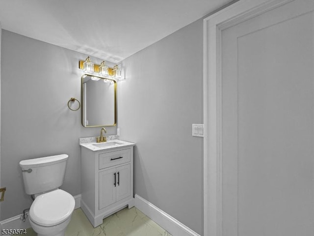 150 Mt Salem Rd, Wantage Twp, NJ 07461 - half bathroom with vanity, baseboards, toilet, and marble finish floors