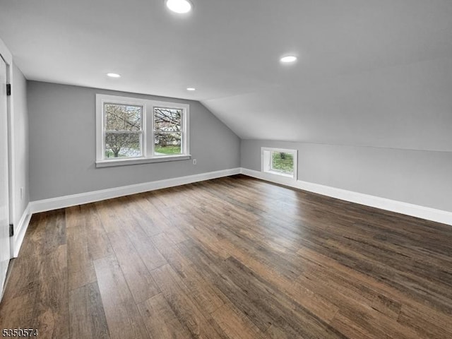 150 Mt Salem Rd, Wantage Twp, NJ 07461 - additional living space featuring dark wood-style floors, baseboards, vaulted ceiling, and recessed lighting