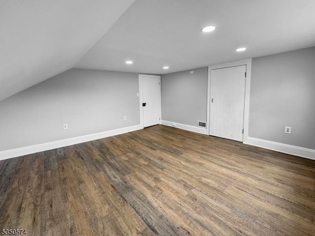 150 Mt Salem Rd, Wantage Twp, NJ 07461 - additional living space with recessed lighting, baseboards, dark wood-style flooring, and lofted ceiling