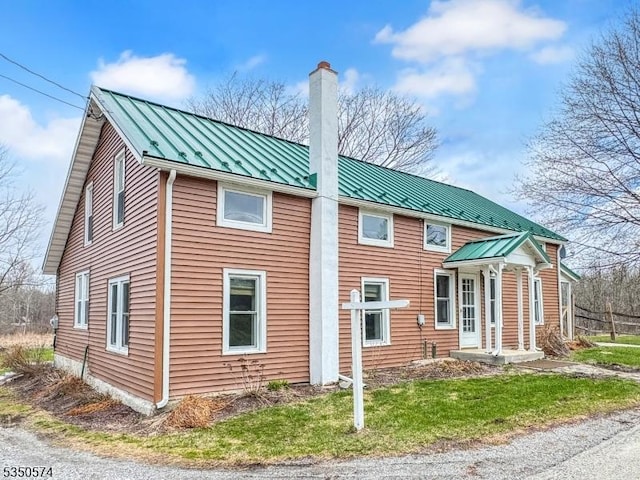 150 Mt Salem Rd, Wantage Twp, NJ 07461 - view of front facade with a standing seam roof, a chimney, and metal roof