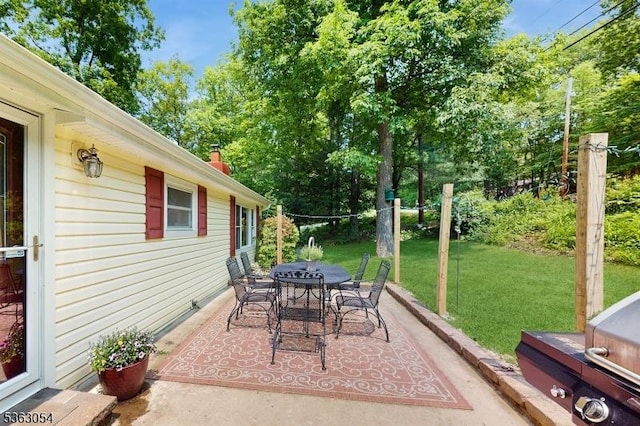 48 Copeley Rd, Hampton Twp, NJ 07860 - view of patio featuring outdoor dining space and view of scattered trees