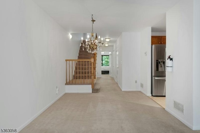 31 Park Edge, Berkeley Heights Twp, NJ 07922 - unfurnished dining area with a chandelier, stairway, and light carpet
