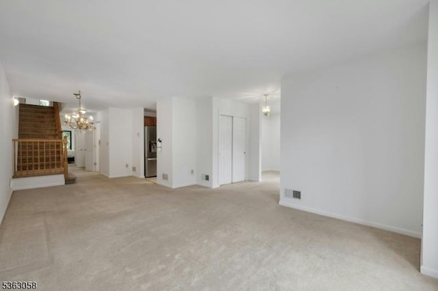 31 Park Edge, Berkeley Heights Twp, NJ 07922 - unfurnished living room featuring a chandelier and light carpet