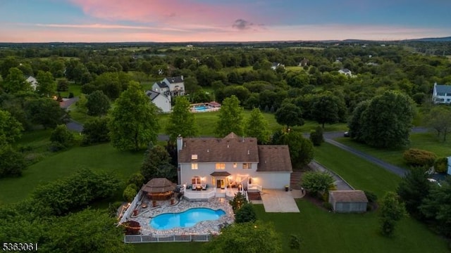 6 Fellen Pl, Hillsborough Twp, NJ 08844 - aerial view at dusk of view of pool area and a forest view