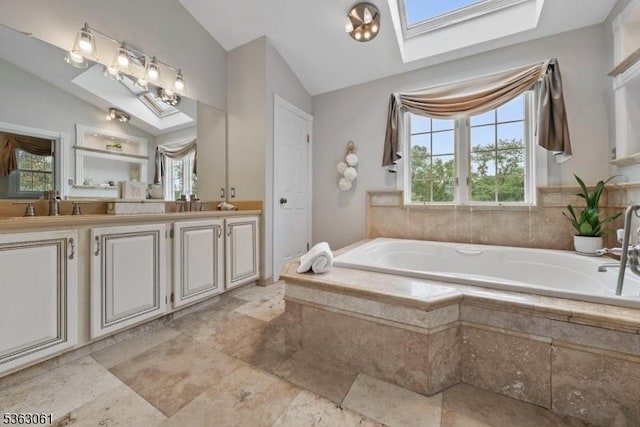 6 Fellen Pl, Hillsborough Twp, NJ 08844 - full bathroom with vaulted ceiling, vanity, a bath, healthy amount of natural light, and a skylight