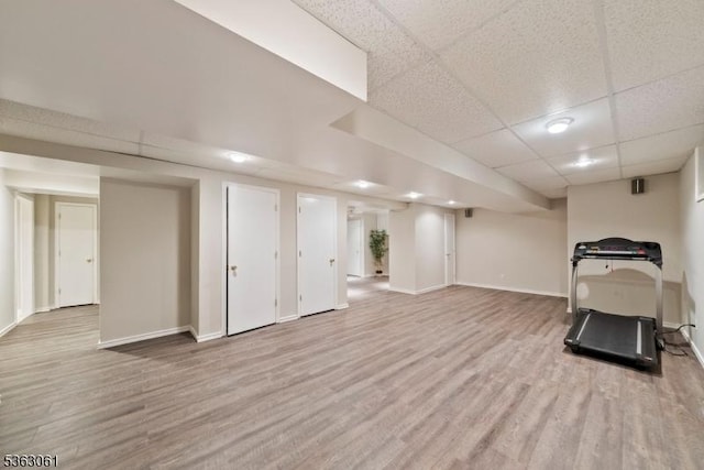 6 Fellen Pl, Hillsborough Twp, NJ 08844 - exercise area with a paneled ceiling, baseboards, and wood finished floors