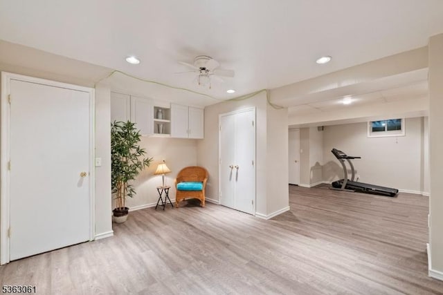 6 Fellen Pl, Hillsborough Twp, NJ 08844 - living area featuring light wood finished floors, baseboards, recessed lighting, and ceiling fan