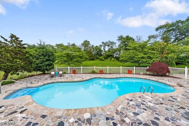 6 Fellen Pl, Hillsborough Twp, NJ 08844 - view of swimming pool with a fenced backyard, view of scattered trees, and a patio area