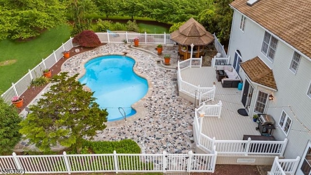 6 Fellen Pl, Hillsborough Twp, NJ 08844 - view of pool with a fenced backyard and a wooden deck