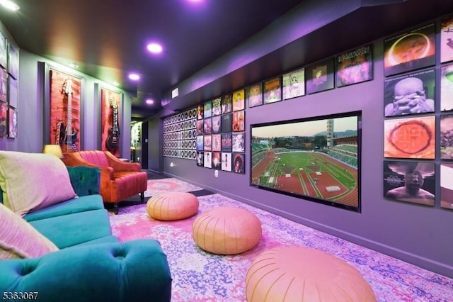 34 Oak Bend Rd, West Orange Twp, NJ 07052 - carpeted cinema room featuring recessed lighting and baseboards