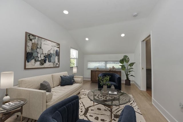 11-06 Marshall Rd, Fair Lawn Boro, NJ 07410 - living area featuring light wood-style floors, lofted ceiling, recessed lighting, and baseboards