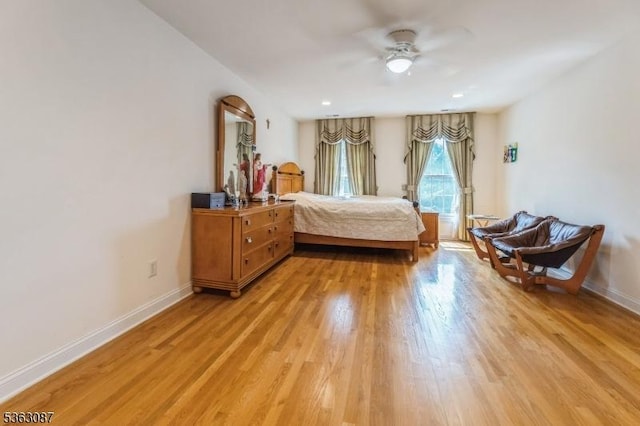 42 Stephens Mill Rd, Mount Olive Twp, NJ 07840 - bedroom with light wood-style floors, baseboards, and a ceiling fan