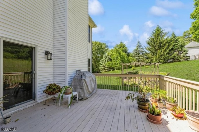 42 Stephens Mill Rd, Mount Olive Twp, NJ 07840 - wooden deck with grilling area and a yard