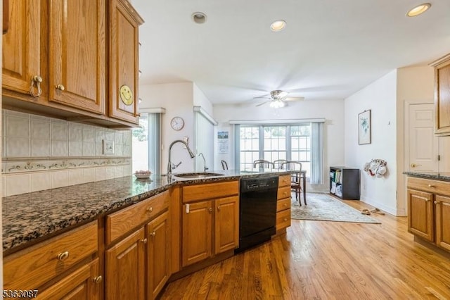 42 Stephens Mill Rd, Mount Olive Twp, NJ 07840 - kitchen featuring dishwasher, a sink, ceiling fan, brown cabinets, and recessed lighting