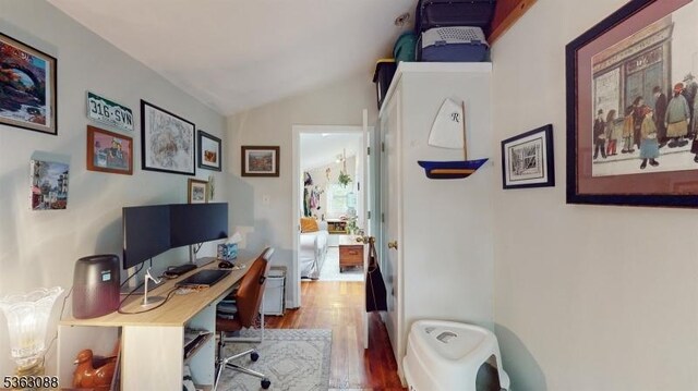 970 Cedar Dr, Stillwater Twp, NJ 07860 - home office with wood finished floors and vaulted ceiling