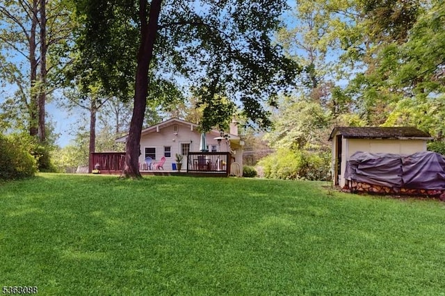 970 Cedar Dr, Stillwater Twp, NJ 07860 - view of green lawn with a wooden deck