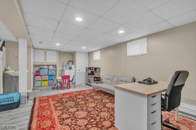 451 Centre St, Nutley Twp, NJ 07110 - office space with wood finished floors, a paneled ceiling, recessed lighting, and a sink