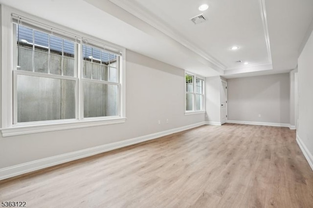 49 Summit Ave Unit B, Chatham Boro, NJ 07928 - spare room featuring a raised ceiling, light wood-style flooring, recessed lighting, and ornamental molding