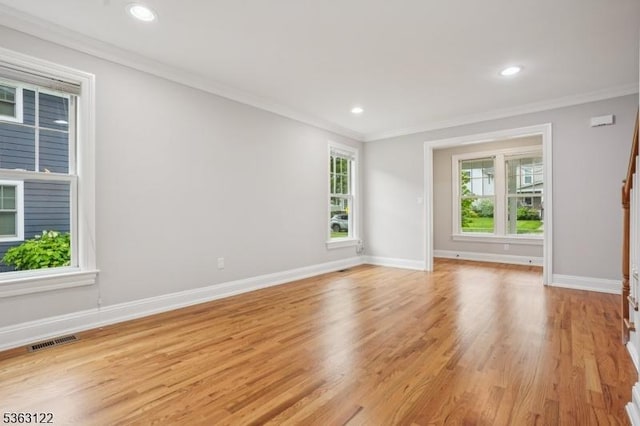 49 Summit Ave Unit B, Chatham Boro, NJ 07928 - spare room with crown molding, healthy amount of natural light, light wood-style flooring, and recessed lighting