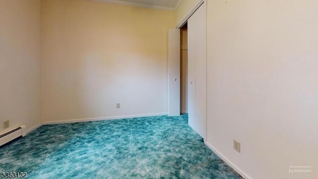 2039 Church Ave, Scotch Plains Twp, NJ 07076 - unfurnished bedroom with carpet, crown molding, a baseboard heating unit, and baseboards