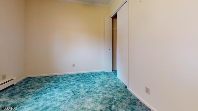 2039 Church Ave, Scotch Plains Twp, NJ 07076 - unfurnished bedroom with carpet flooring, ornamental molding, a baseboard heating unit, and baseboards