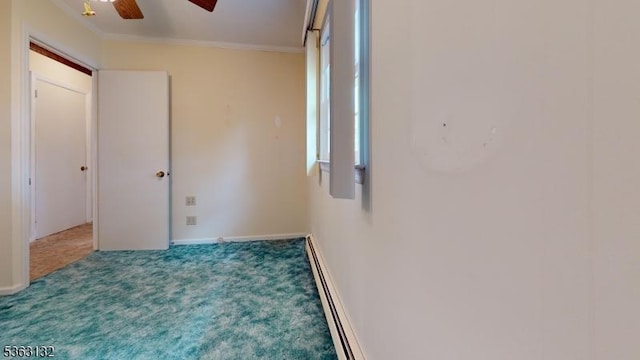 2039 Church Ave, Scotch Plains Twp, NJ 07076 - hallway with carpet, crown molding, a baseboard radiator, and baseboards