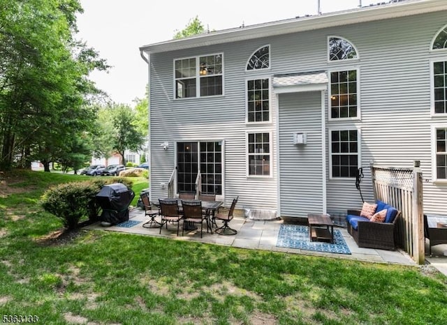 64 Pond Hollow Dr, Jefferson Twp, NJ 07438 - rear view of property with a patio, a yard, and outdoor lounge area