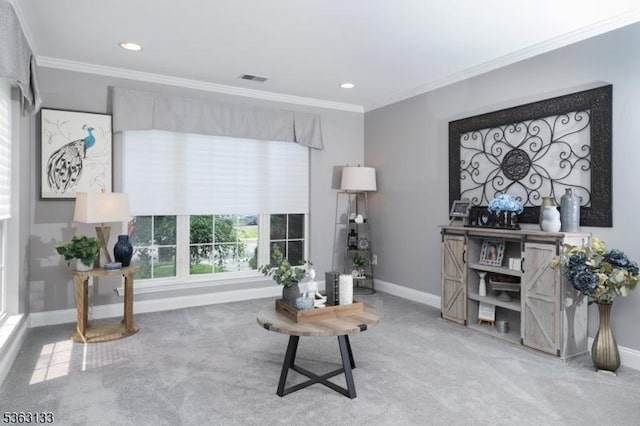 64 Pond Hollow Dr, Jefferson Twp, NJ 07438 - sitting room featuring ornamental molding, carpet floors, and recessed lighting
