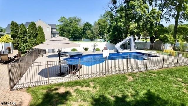 151 2nd St, Franklin Twp, NJ 08873 - view of pool with a water slide and a patio area