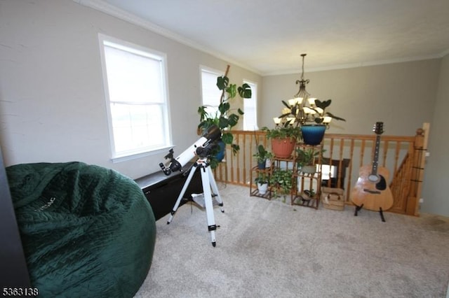 132 Sloop Rd, Stafford Twp, NJ 08050 - sitting room featuring a chandelier, carpet flooring, and crown molding