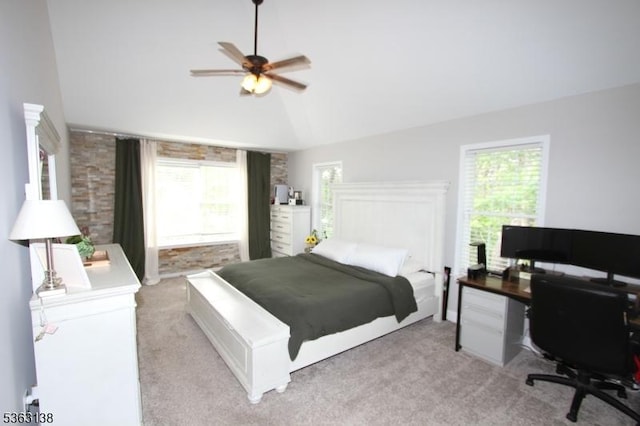 132 Sloop Rd, Stafford Twp, NJ 08050 - bedroom featuring vaulted ceiling, light colored carpet, an office area, and ceiling fan