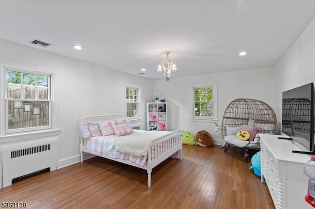 460 Overhill Rd, South Orange Village Twp, NJ 07079 - bedroom with radiator, a chandelier, wood finished floors, recessed lighting, and baseboards