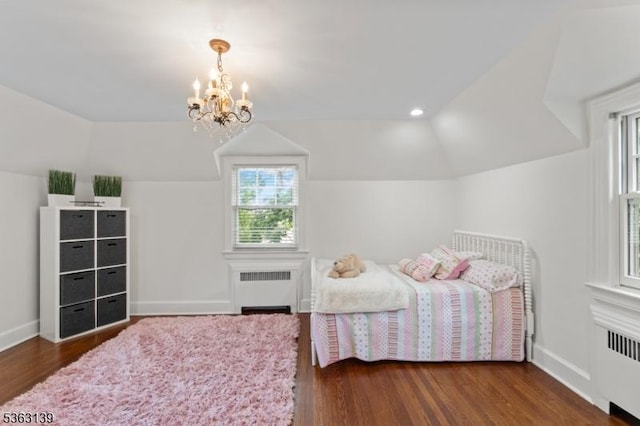 460 Overhill Rd, South Orange Village Twp, NJ 07079 - bedroom with radiator heating unit, multiple windows, lofted ceiling, and wood finished floors