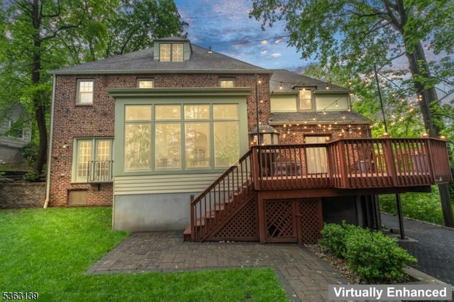 460 Overhill Rd, South Orange Village Twp, NJ 07079 - rear view of property with a deck, a yard, stairs, and brick siding