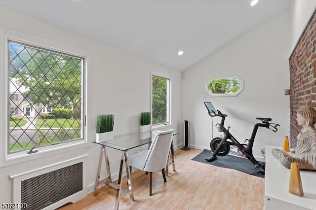 460 Overhill Rd, South Orange Village Twp, NJ 07079 - office area featuring radiator heating unit, wood finished floors, lofted ceiling, recessed lighting, and baseboards