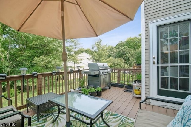 157 Rock Rd, Wayne Twp, NJ 07470 - wooden terrace with outdoor dining area and area for grilling