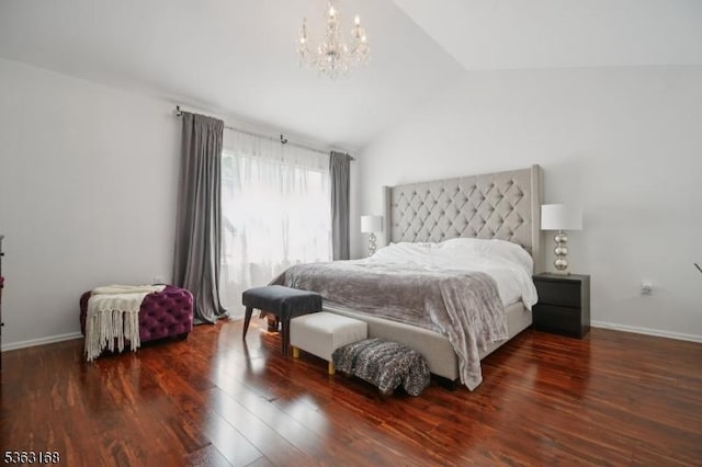 157 Rock Rd, Wayne Twp, NJ 07470 - bedroom featuring a chandelier, lofted ceiling, wood finished floors, and baseboards